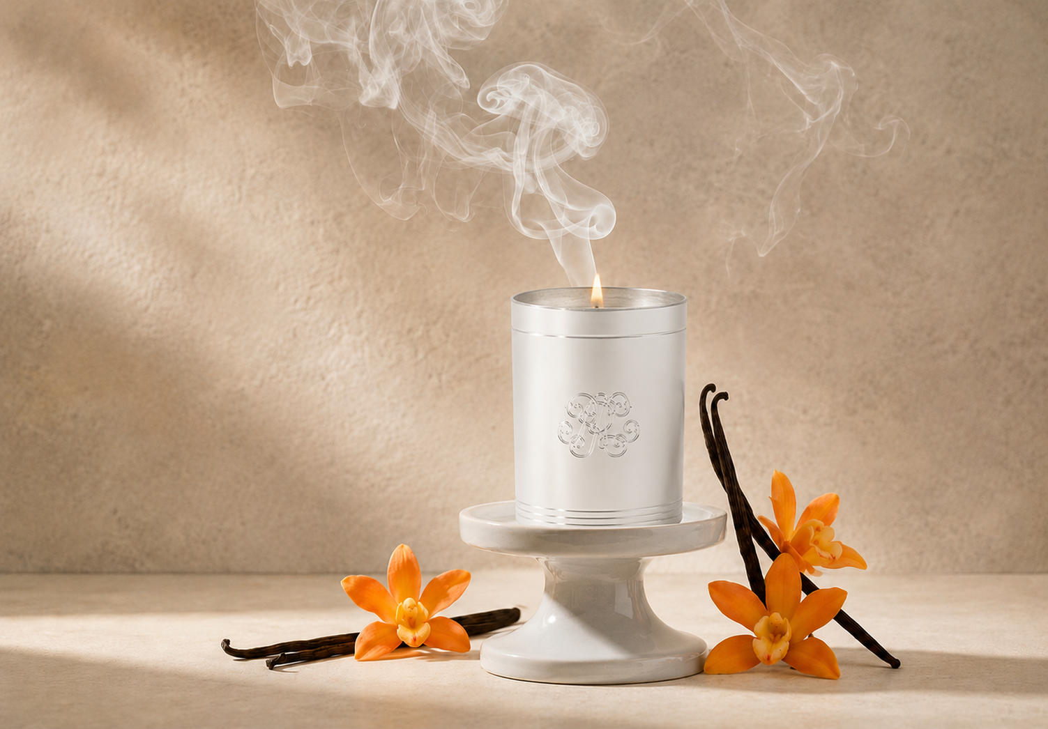 Monogrammed luxury candle with vanilla orchids