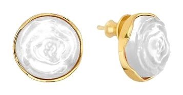 Lalique Jewelry - Pivoine Earrings White pearly on clear crystal, 18 carats yellow gold plated