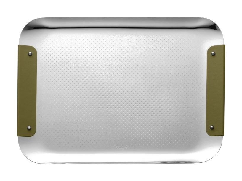 Christofle - Club Document Tray with Green Leather Handels - 32x23cm