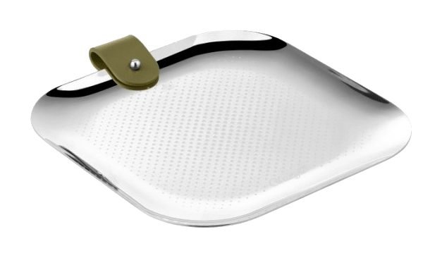 Christofle - Club Trinket Tray with Green Leather Handel - 16x16cm